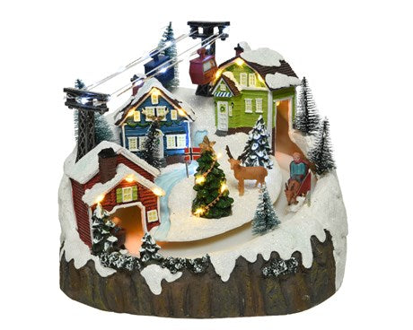 Carillon Villaggio Di Natale Con Funivia E Lucine LED 26x26x21.50x31cm