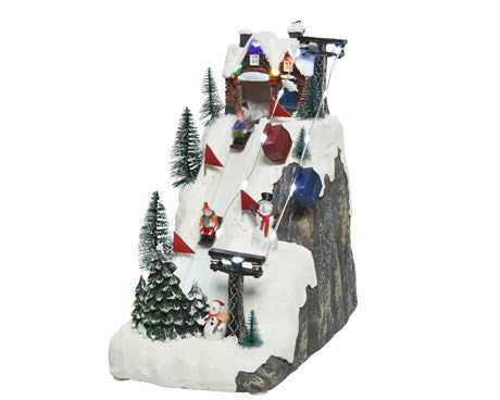 Carillon Villaggio Di Natale Con Seggiovia E Lucine LED 26x15x26,5cm