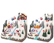 Carillon Villaggio Di Natale Con Seggiovia E Lucine LED 20,5x29x28cm