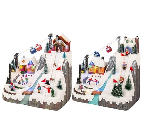 Carillon Villaggio Di Natale Con Seggiovia E Lucine LED 20,5x29x28cm