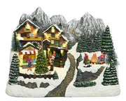 Carillon Villaggio Di Natale Scenario Innevato Con Montagne 21x33x23cm