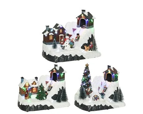 CarillonVillaggio Di Natale Con Scivolo di Ghiaccio e Lucine LED 13x21.50x17cm