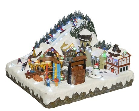 Carillon Villaggio Di Natale Con Pista Sciistica E Lucine LED 26cm