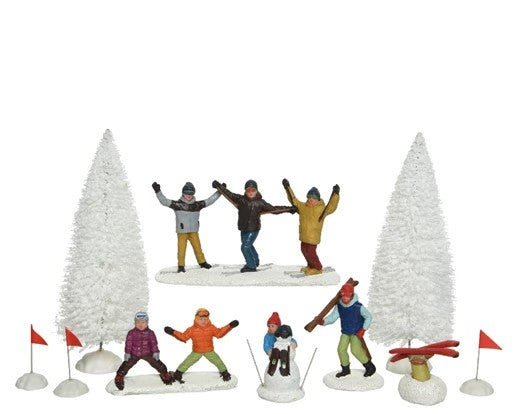 Addobbo Natale Personaggi Sciatori Con Bandierine Per Villaggio