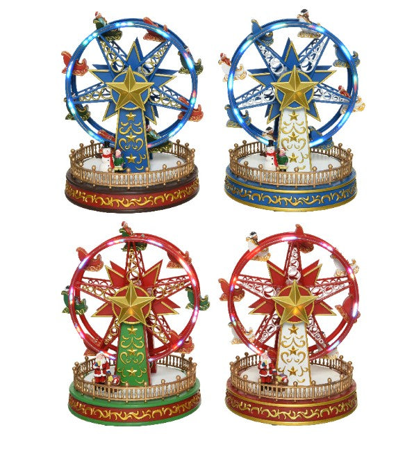 Carillon Natale Ruota Panoramica Blu/Rosso Con Luci E Movimento Prodotto Assortito