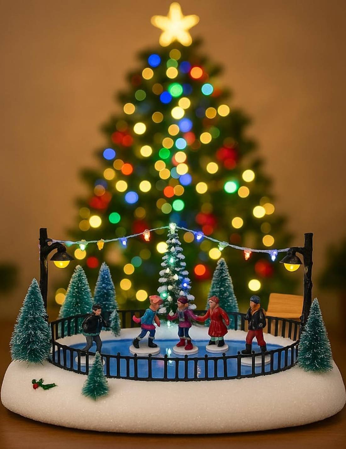Carillon Di Natale Scenario Festivo LED Pista Di Pattinaggio 27cm