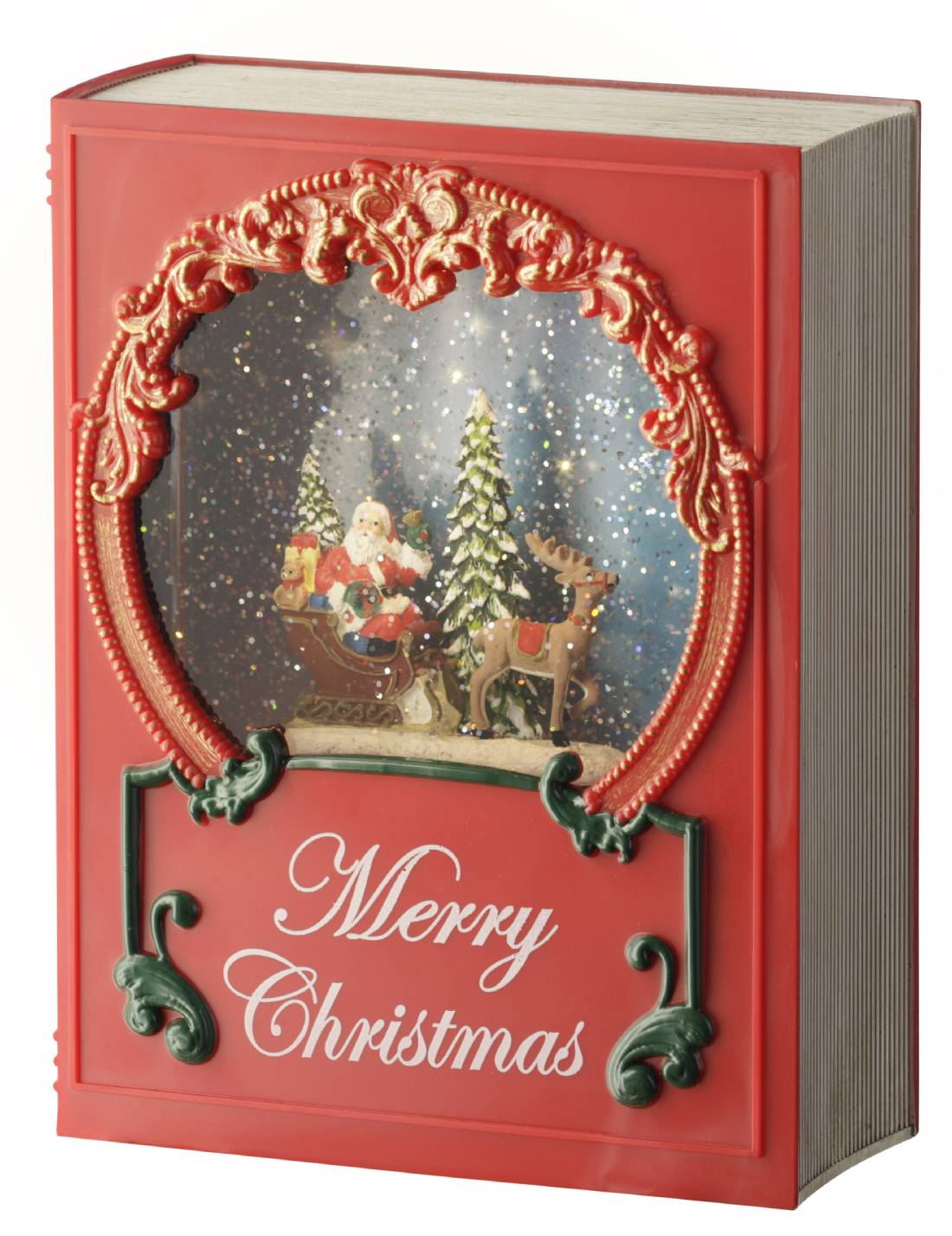 Carillon Di Natale Libro Rosso LED Babbo Natale Su Slitta 21cm