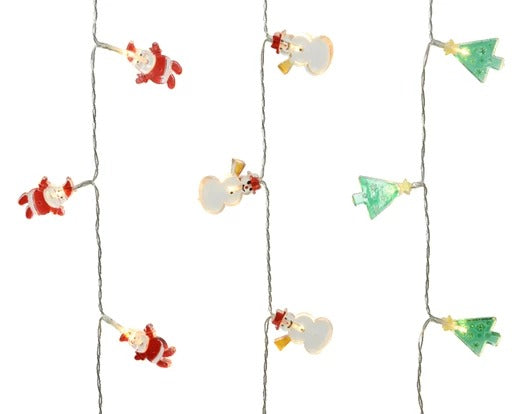 Serie Luci Di Natale LED Bianco Caldo Personaggi Natalizi Assortiti 90cm 48 Micro led