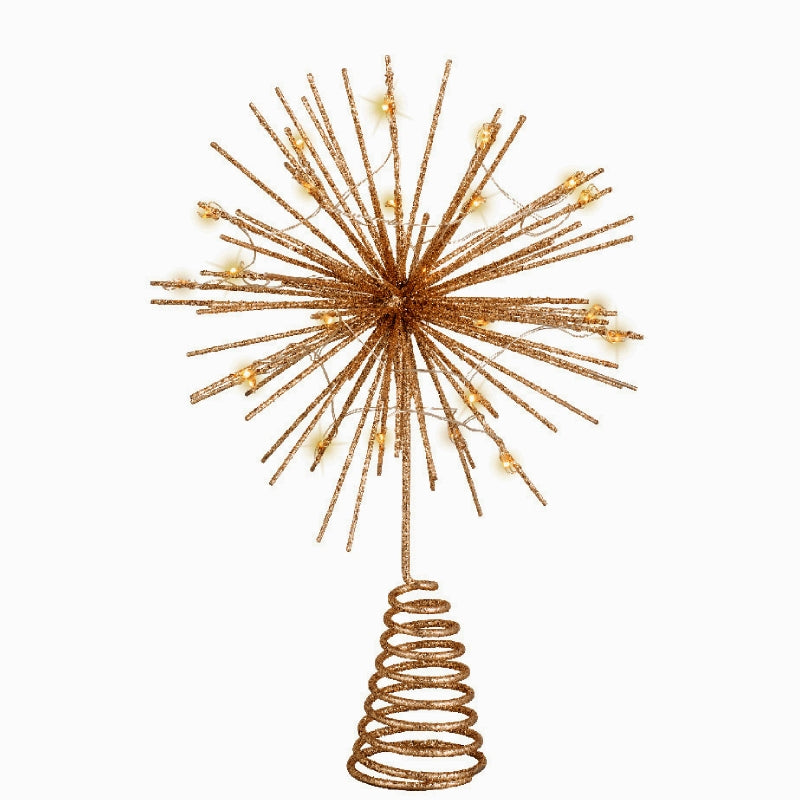 Puntale Albero Di Natale Con Stella Oro Con Led 18x26cm