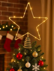 Puntale Albero Di Natale Stella In Metallo Oro LED 27cm