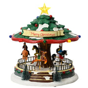 Carillon Villaggio Di Natale Giostra Animali Albero Natale Con Stella 25cm