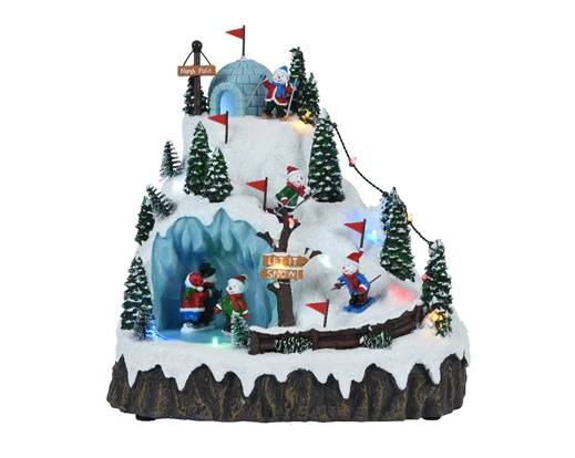 Carillon Villaggio Di Natale Igloo Con Pinguini Con Led