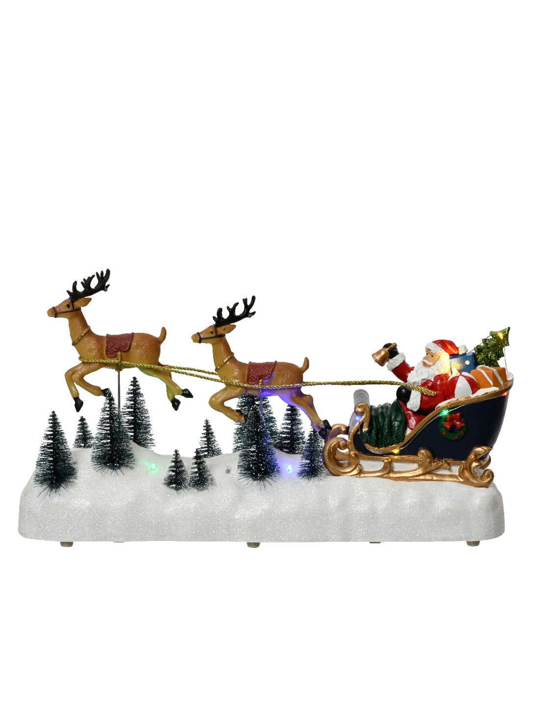 Carillon Di Natale Scenario Festivo Babbo Natale Su Slitta Con Renne 39,9cm