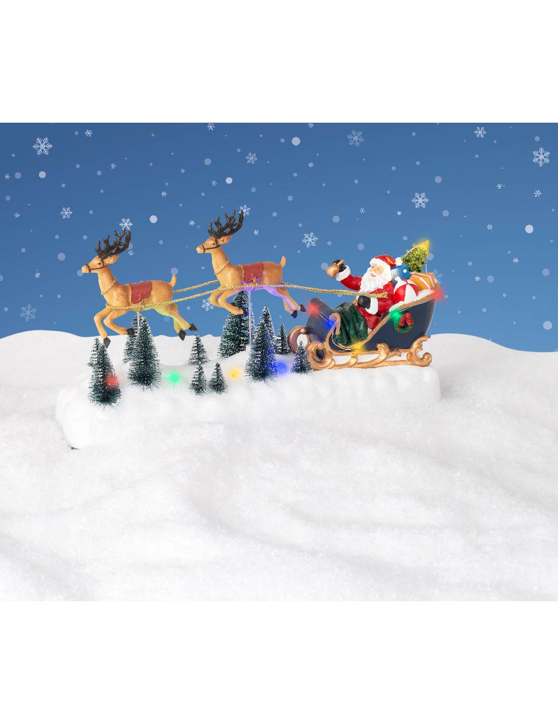 Carillon Di Natale Scenario Festivo Babbo Natale Su Slitta Con Renne 39,9cm