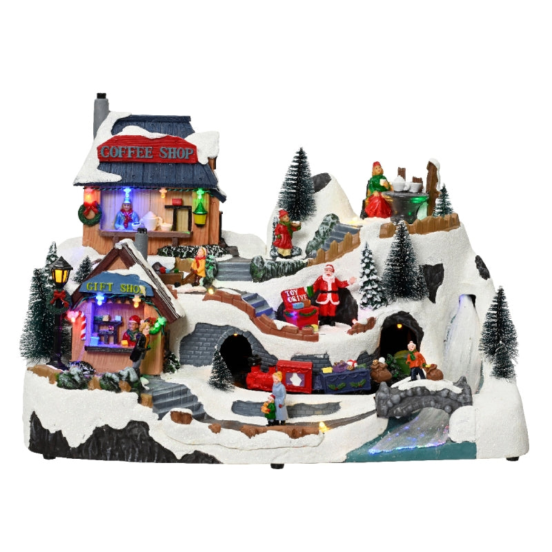Carillon Villaggio Di Natale Babbo Natale Con Coffee Shop 40cm