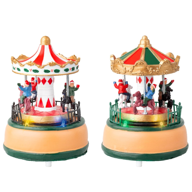 Carillon Villaggio Di Natale Giostra Carosello Con Bambini 13cm Assortito