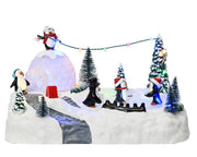 Carillon Villaggio Di Natale Pista Di Pattinaggio Con Pinguini 28cm