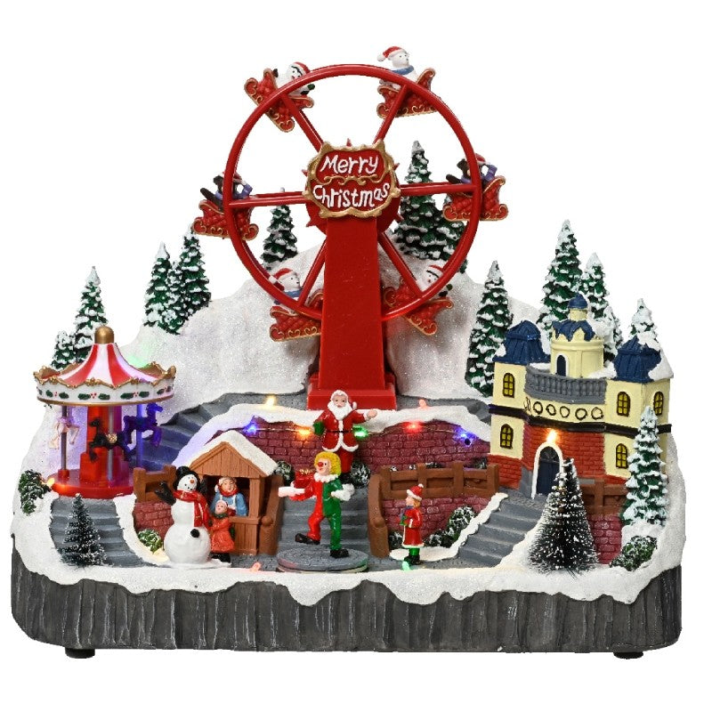Carillon Villaggio Di Natale Ruota Panoramica Merry Christmas 31cm