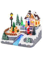 Carillon Di Natale Villaggio Con Scenario Innevato E Fiume LED 19cm