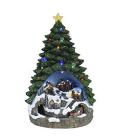 Carillon Natale Albero Con Villaggio Innevato Con Trenino 44cm