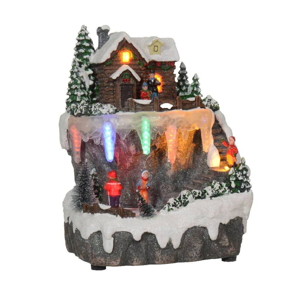 Carillon Villaggio Di Natale Baita In Legno In Montagna Con LED 18cm