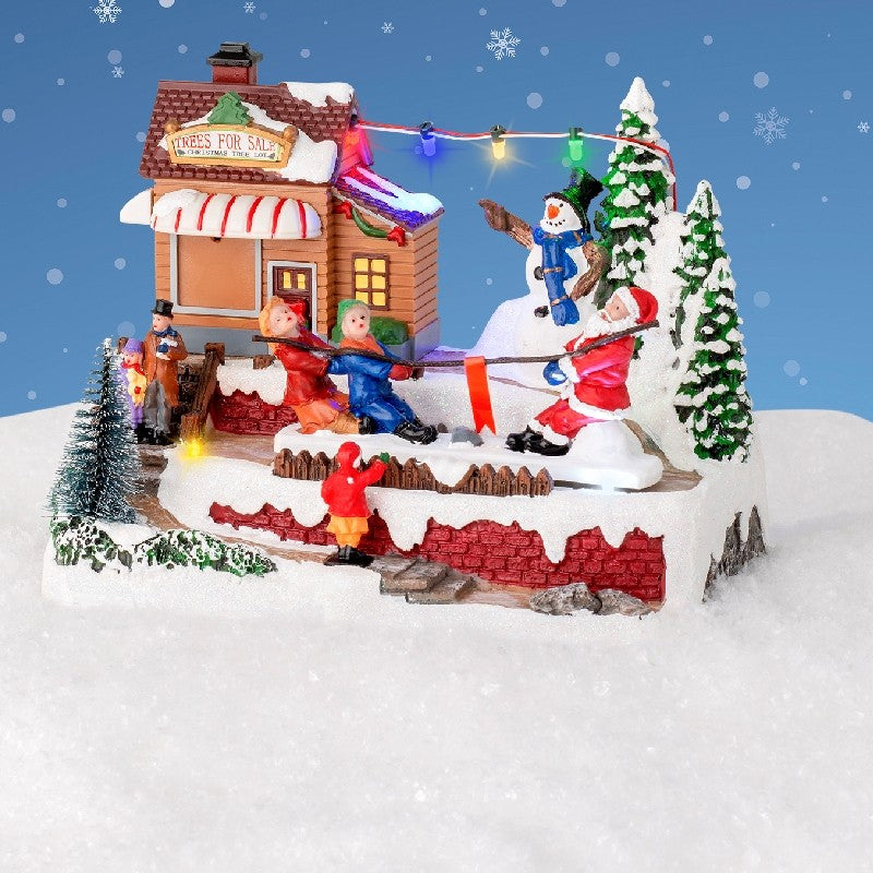 Carillon Villaggio Di Natale Tiro Alla Fune Con Babbo Natale 19cm