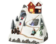 Carillon Villaggio Di Natale Montagna Innevata Con Scivolo E Slittino 20cm