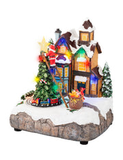 Carillon Di Natale Scenario Festivo LED Babbo Natale Con Albero h22cm