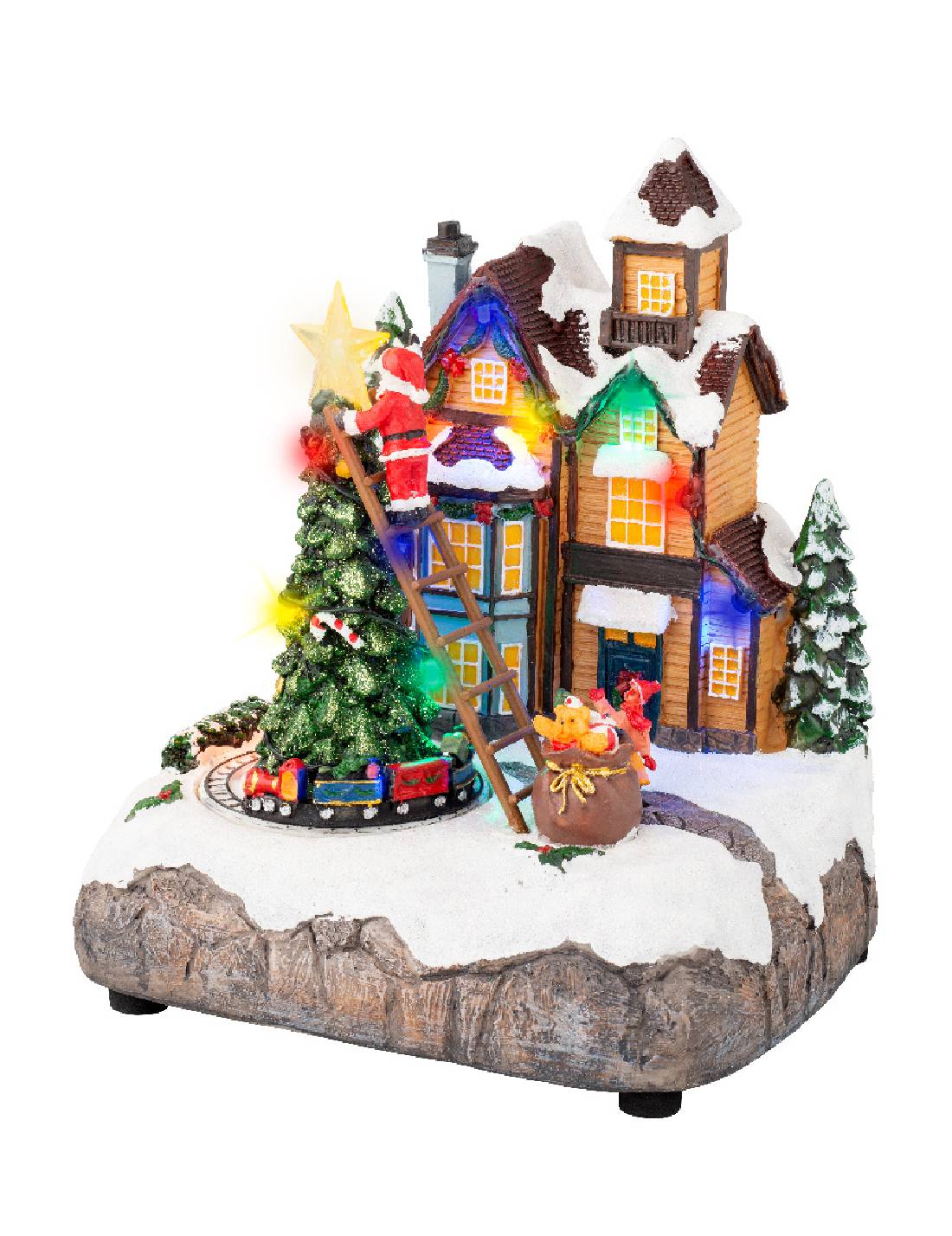 Carillon Di Natale Scenario Festivo LED Babbo Natale Con Albero h22cm