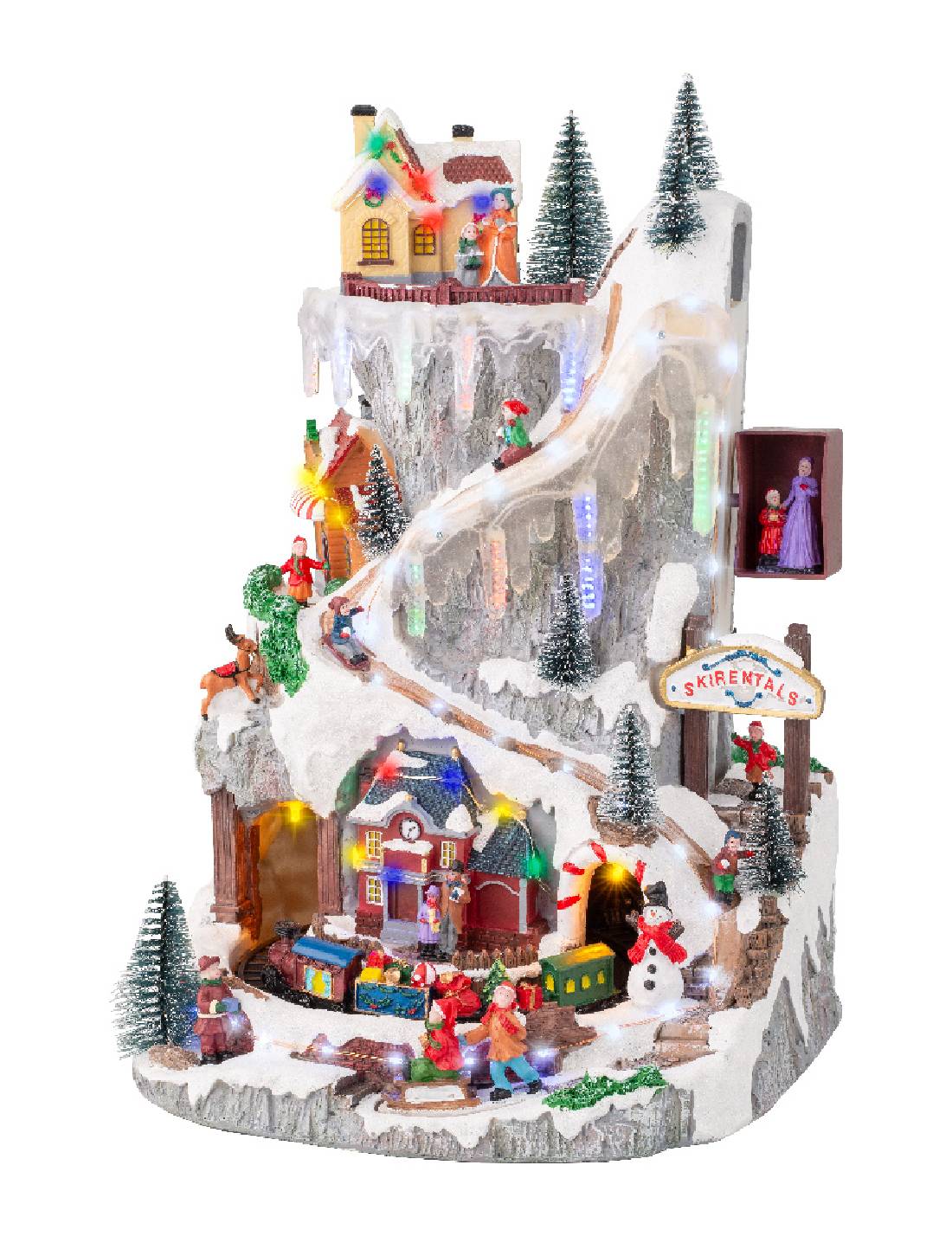 Carillon Di Natale Scenario Festivo Montagna Innevata Con Microled 44,5cm