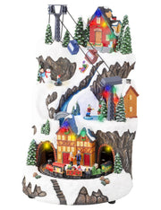 Carillon Villaggio Di Natale Innevato Con Trenino E Funivia 40cm