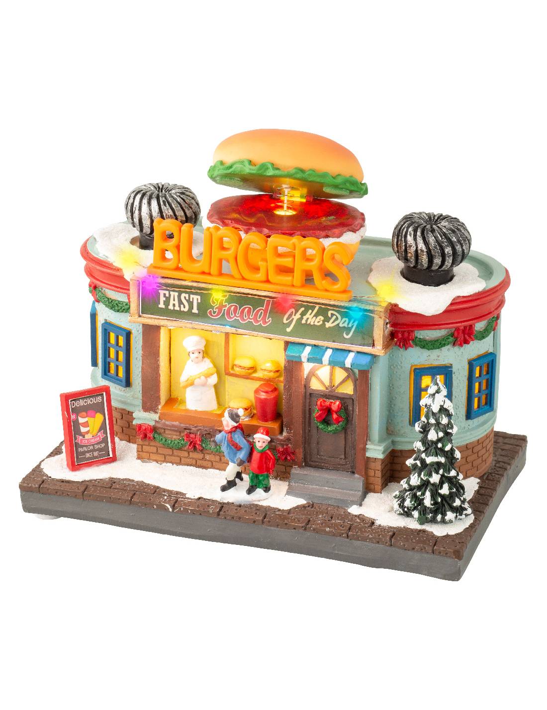 Carillon Di Natale Scenario Festivo Negozio Fast Food 19,5cm