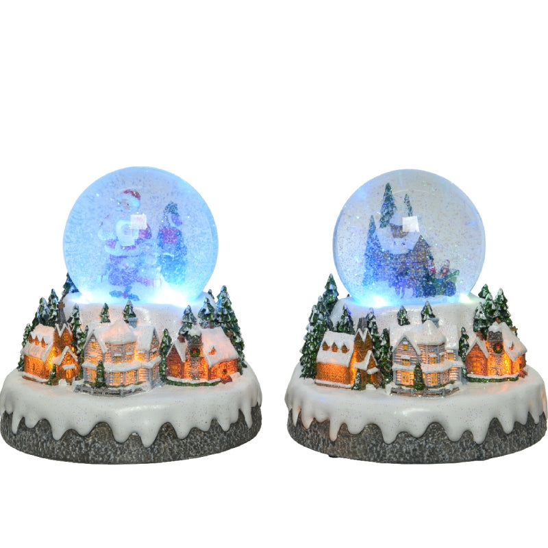 Carillon Villaggio Di Natale Palla Di Neve Con Case Innevate Con Babbo Natale 20cm