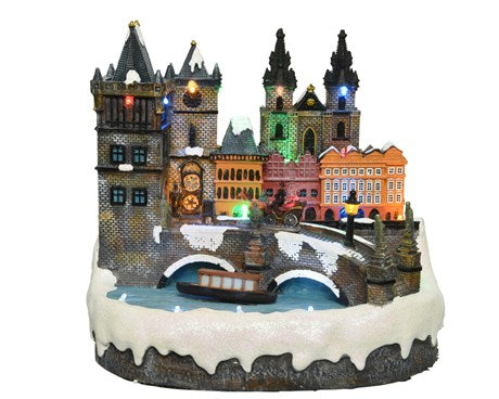 Carillon Villaggio Di Natale Praga Ponte Carlo E Luci LED 25cm