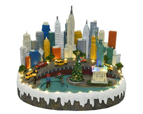 Carillon Villaggio Di Natale New York Con Luci LED 26x33x25cm