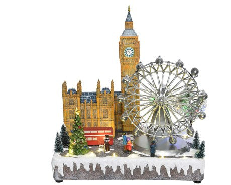 Carillon Villaggio Di Natale Londra Con Luci LED 31x23x34cm