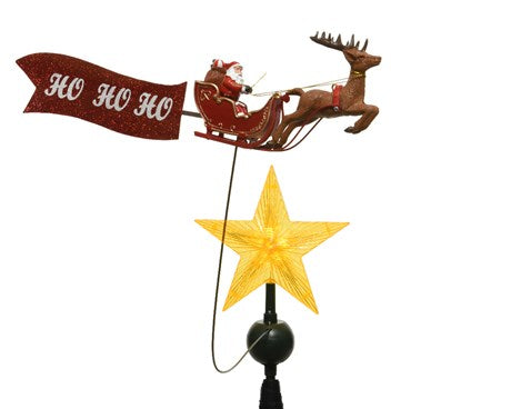Puntale Albero Di Natale Stella Con Slitta Di Babbo Natale E Luce LED