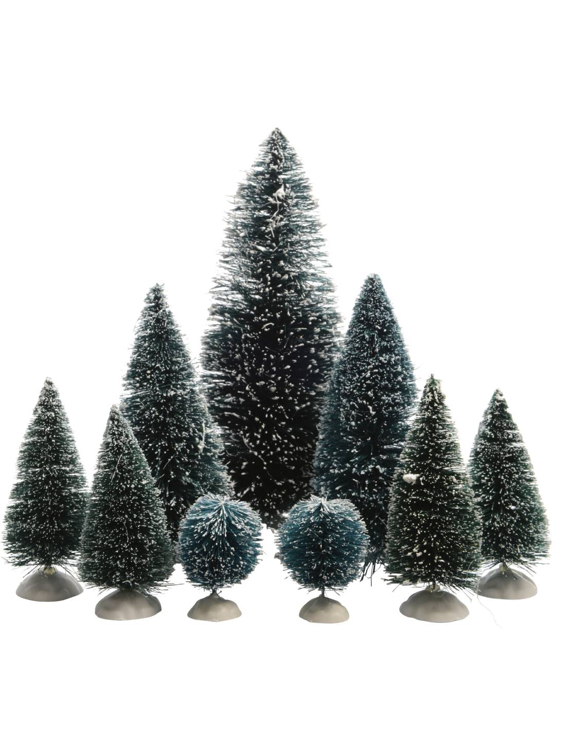 Set 9pz Addobbi Di Natale Pini Innevati 22cm