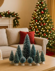 Set 9pz Addobbi Di Natale Pini Innevati 22cm