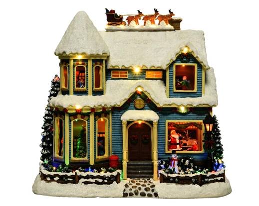 Carillon Natalizio Casa Di Babbo Natale Con LED h32cm