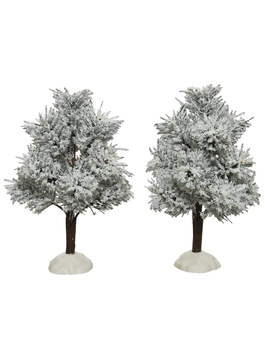 Set 2pz Addobbi Di Natale Alberi Innevati Decorativi Per Scenari Natalizi 14cm