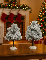 Set 2pz Addobbi Di Natale Alberi Innevati Decorativi Per Scenari Natalizi 14cm