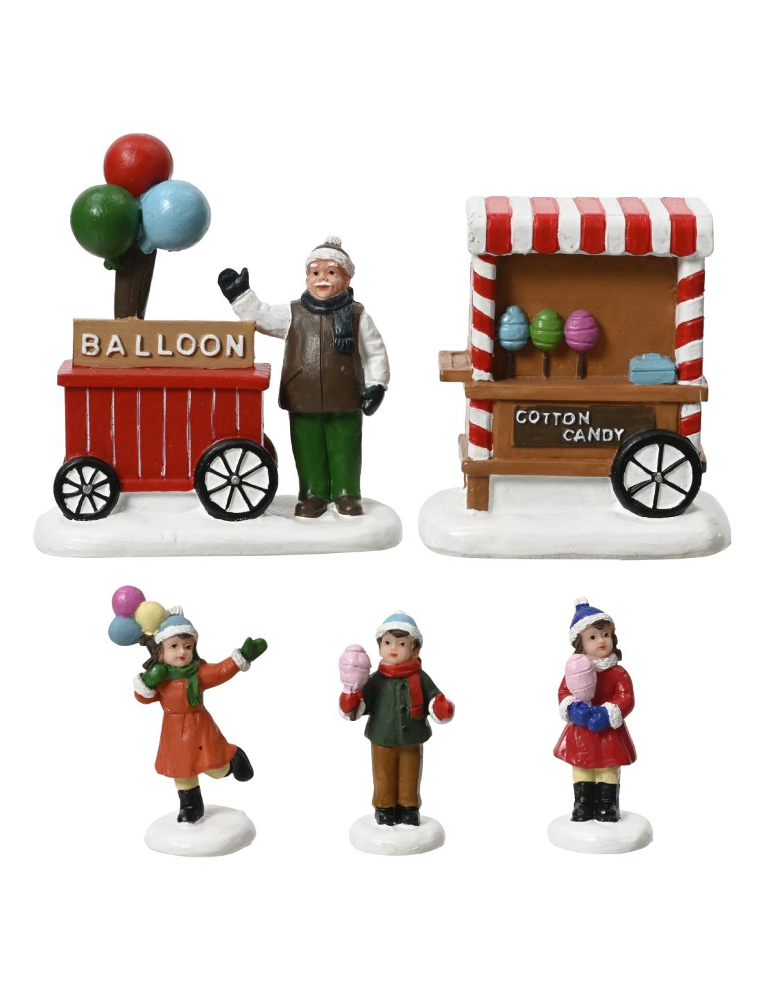 Set 5pz Addobbi Di Natale Per Villaggio Natalizio Candy Shop Con Bambini 10cm