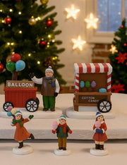 Set 5pz Addobbi Di Natale Per Villaggio Natalizio Candy Shop Con Bambini 10cm