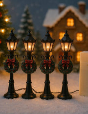 Set 4pz Addobbi Di Natale Lampioni Decorativi Per Scenari Natalizi 12cm