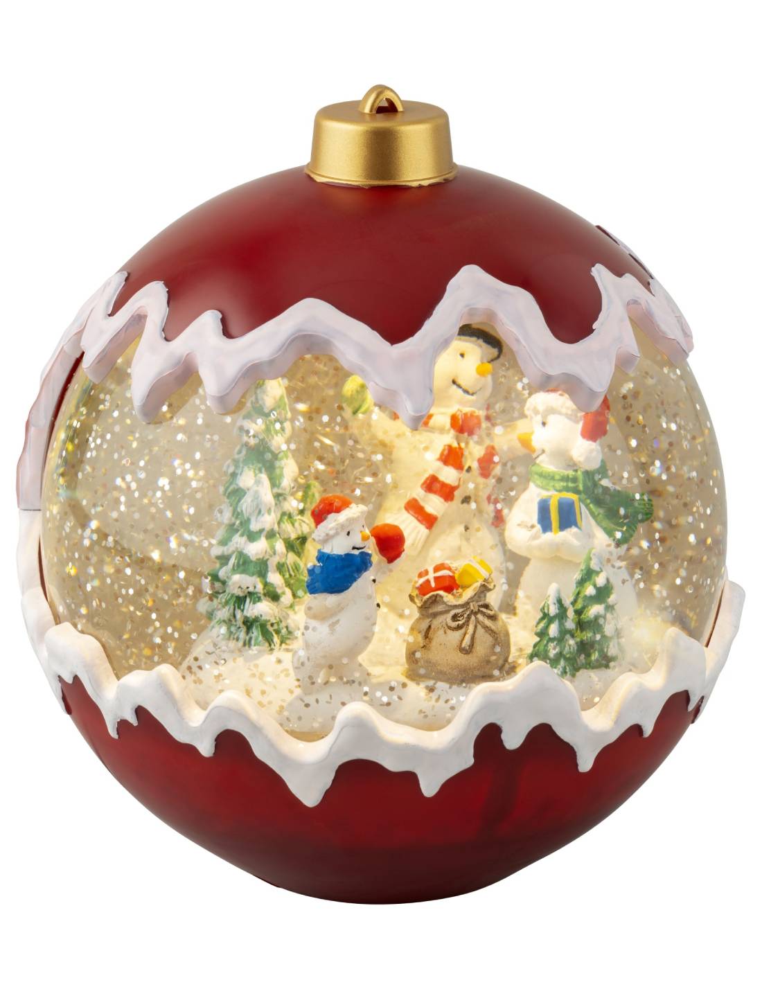 Carillon Di Natale Pallina Con Pupazzi Di Neve LED 16cm
