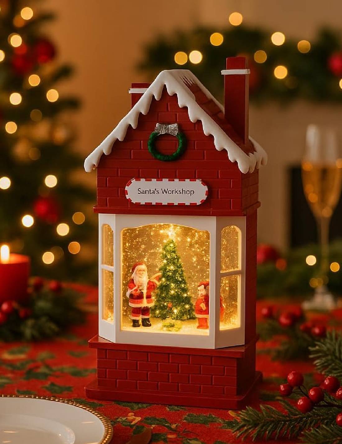 Carillon Di Natale Negozio Di Babbo Natale LED 29cm