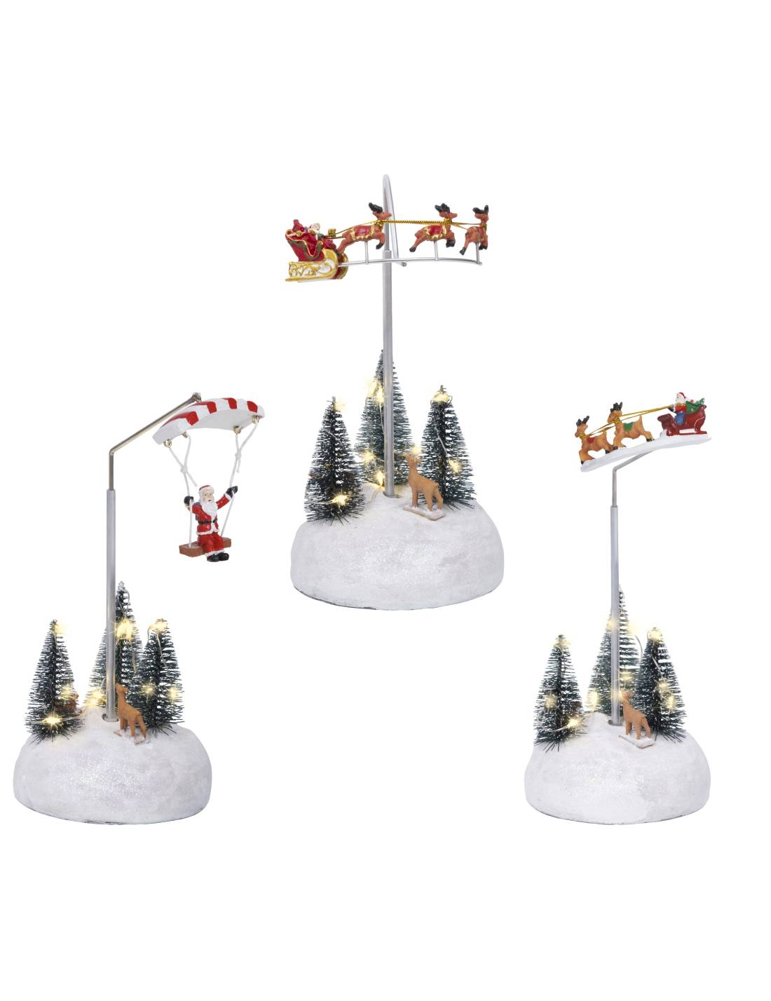 Addobbo Di Natale Per Scenario Natalizio Babbo Natale Con Slitta O Paracadute LED 22cm