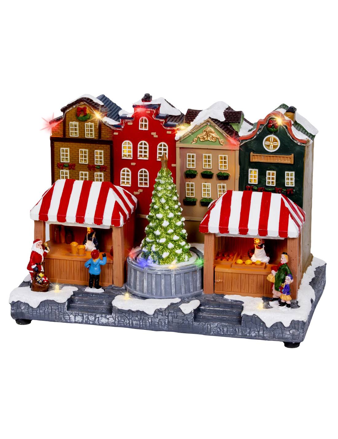 Carillon Di Natale Villaggio Scenario Festivo Con Negozi LED 28cm