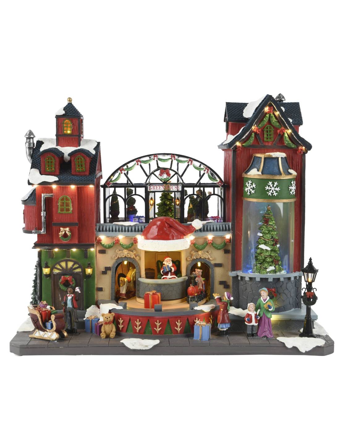 Carillon Di Natale Villaggio Greenhouse Scenario Festivo LED 48cm